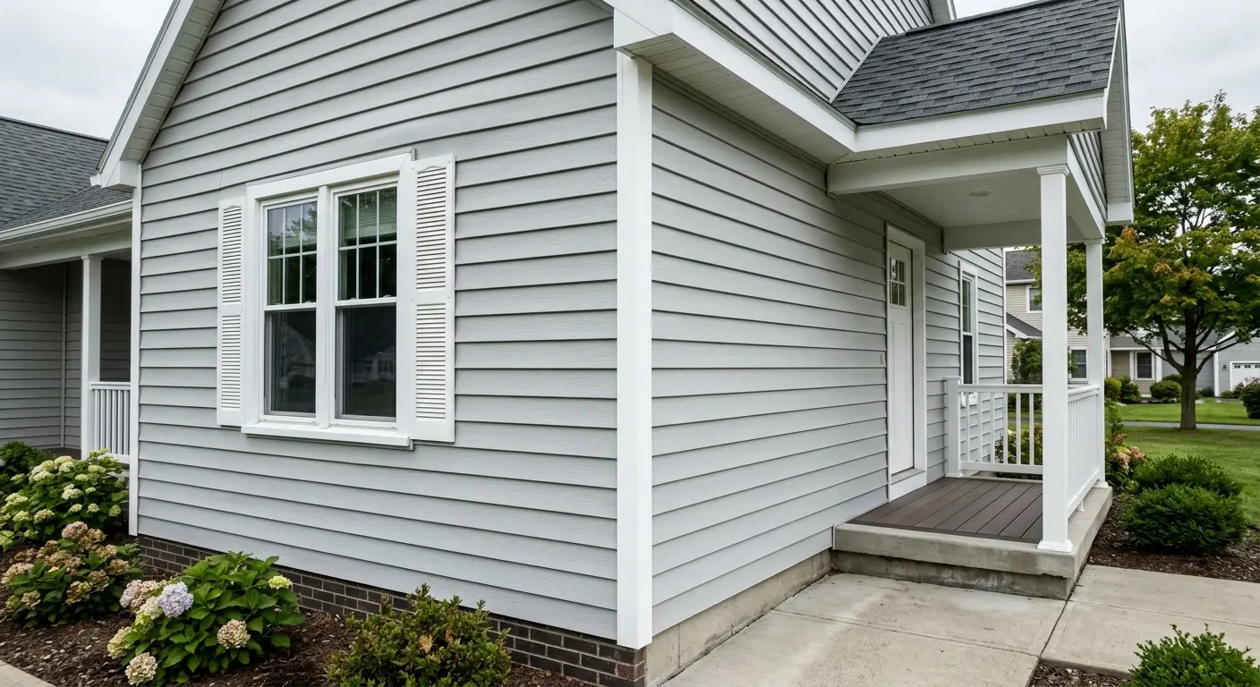 New light gray Alside vinyl siding with white trim installed by ProGuard